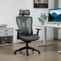 Vinsetto Sedia da Ufficio Reclinabile con Poggiatesta, Supporto Lombare e Altezza Regolabili, Grigio(m-10)