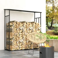 Outsunny Abri-bûches range-bûche extérieur charge maximale 2000 kg avec housse de protection imperméable 185 x 62 x 184 cm noir(m-10)