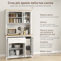 HOMCOM Mobile da cucina stile country con vetrina, cassetto e armadi, Naturale e Bianco(m-4)