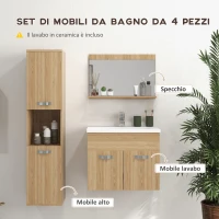 kleankin Set di Mobili per il Bagno Armadietto Specchiera, Mobile Sottolavabo Sospeso con Lavabo, Colonna, Naturale(m-6)