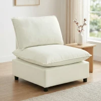 HOMCOM Fauteuil de salon, canapé 1 place moderne sans accoudoirs avec assise large, coussins épais, 146x85x78cm, crème(m-2)