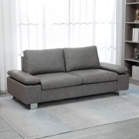 HOMCOM Divano 3 Posti Reclinabile e Imbottito con Braccioli Regolabili, in PU, Legno e Metallo, 200x88x86 cm, Grigio(m-10)