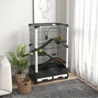 PawHut Gaiola para Animais Pequenos com Rodas 3 Plataformas 3 Rampas Bandejas Amovíveis 114x75x50 cm Preto(m-10)