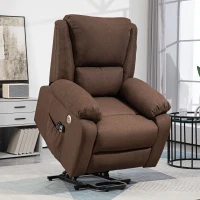 HOMCOM Poltrona Alzapersona Reclinabile con Poggiapiedi, in Tessuto Effetto Lino, 87x92x105 cm, Caffè(m-10)