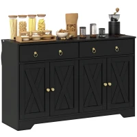 HOMCOM Buffet meuble de rangement armoire de cuisine style rural 2 tiroirs et 2 placards étagères à hauteurs réglables noir(m-11)