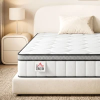 HOMCOM Colchón 90x190 cm 20 cm de Espesor Colchón de Muelles Ensacados 7 Zonas con Espuma Viscoelástica con Gel Refrescante(m-5)