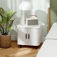 HOMCOM Nightstand with Sliding Doors and Metal Legs White Wood Effect(m-2)