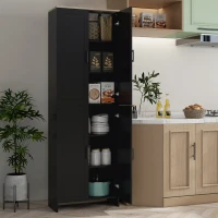 HOMCOM Alacena de Cocina Armario de Almacenaje Multifuncional con 4 Puertas y Estantes Ajustables 60x30x170,5 cm Negro(m-10)