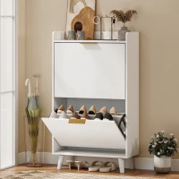 HOMCOM Meuble à chaussures 12 paires, armoire à chaussures étroite avec 2 tiroirs rabattables, étagères réglables, blanc(m-2)