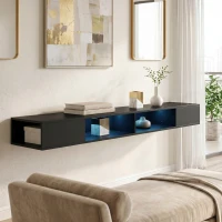 HOMCOM Mueble TV suspendido 180 cm con iluminación LED RGB, mueble para TV con estantes abiertos, 177,8 x 30 x 18 cm, negro(m-7)