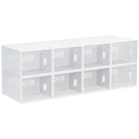HOMCOM Scarpiera Modulare in PP con 8 Cubi Contenitori e Porta Magnetica, 25x35x19 cm, Bianco e Trasparente(m-7)