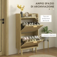 HOMCOM Mobile Portascarpe Stretto per Ingresso, con 2 Cassetti Ribaltabili, Ripiani Regolabili e Piano Superiore, Rovere(m-4)