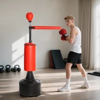 HOMCOM Saco de Boxeo de Pie con Bola de Velocidad y Barra Giratoria de 360° 88x48x155-205 cm Negro y Rojo(m-10)