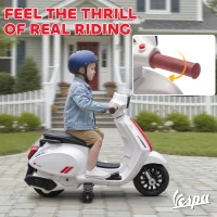 AIYAPLAY Moto Elettrica per Bambini Licenza Vespa, Batteria Ricaricabile 6V, Rotelle e Luci, Età 2-4 Anni, Bianco(m-5)