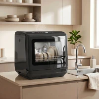 HOMCOM Lavastoviglie da Tavolo, con Serbatoio Integrato da 6 L, 5 Programmi, 4 Coperti e Display LED, Nero(m-15)