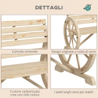 Outsunny Panchina da Giardino 2 Posti a Doghe con Braccioli a Ruota di Carro, in Legno, 105.5x56x79 cm, color Legno(m-5)