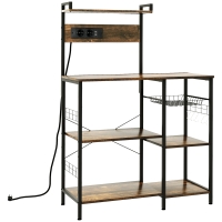 HOMCOM Estantería de Cocina para Microondas con Toma de Corriente Cargador USB 5 Ganchos 90x42x130 cm Marrón Rústico