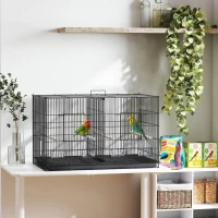 PawHut Gaiola para Pássaros com Divisória com Comedouros Poleiros e Bandeja Removível 94x57x57 cm  Preto(m-10)