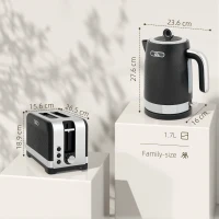 HOMCOM Sleek Textured Kettle and Toaster Set - Black(m-3)