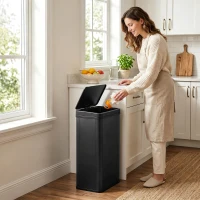 HOMCOM 50L Sensor Bin with Soft-Close Lid, Stainless Steel Automatic Touchless Motion Sensor Kitchen Bin, Black(m-9)