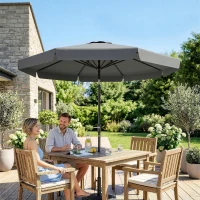Outsunny Parasol de Jardín de Aluminio Ø266x250 cm con Ángulo Ajustable Protección UV50+ Techo de Ventilación y Manivela Gris(m-9)