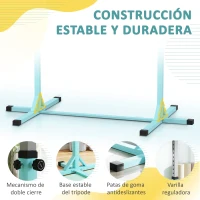 HOMCOM Barra Fija de Gimnasia para Niños Altura Regulable 13 Niveles de 92-150 cm en Acero y Madera de Haya Cian(m-6)