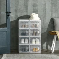 HOMCOM Scarpiera Modulare in PP con 8 Cubi Contenitori e Porta Magnetica, 25x35x19 cm, Bianco e Trasparente(m-6)