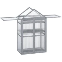 Outsunny 80 x 47 x 138cm Garden Cold Frame with Adjustable Shelves, Polycarbonate Greenhouse with Double Doors, Openable Top Covers, Grow House for Flower Vegetable Plants, Grey(m-12)