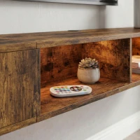 HOMCOM Wall Mounted TV Stand with RGB LED Lights, Floating Entertainment Centre for 75 Inch TV, Rustic Brown(m-12)