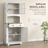 HOMCOM Armadio da Cucina con Porte in Vetro, 2 Cassetti, Armadio per Stoviglie, Armadio da Sala da Pranzo, Legno, 68 x 39,5 x 170 cm, Bianco(m-4)