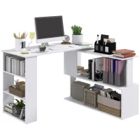 HOMCOM Corner Computer Desk, L Shaped Desk with 360° Rotating Bookshelf, 120L x 110W x 74.5H cm, White(m-10)
