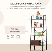 HOMCOM Ladder Shelf, Bookshelf, 4-Tier Industrial Storage Rack for Living Room, Bedroom, Kitchen, Rustic Brown and Black(m-4)