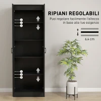 HOMCOM Armadio contenitore 2 ante con 4 ripiani, 60x36,5x175 cm, Nero(m-6)