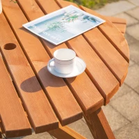 Outsunny Round Table W/3 Attached Benches-Fir Wood(m-8)