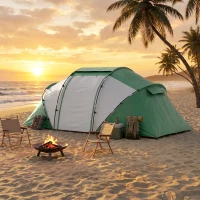 Outsunny 4 Man UV Protection Camping Tent - Green and White(m-9)