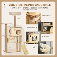 PawHut Arbre à chat tour de jeux pour chat, platesformes, niche, lit, hamac, échelle et griffoirs en jute 60x40x130cm jaune(m-4)