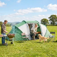 Outsunny 4 Man UV Protection Camping Tent - Green and White(m-2)