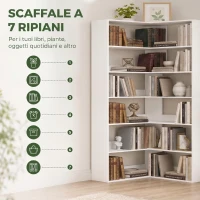 HOMCOM Scaffale con 7 Ripiani, Scaffale Angolare a L con Protezione Posteriore Antiscivolo, Bianco Effetto Legno(m-5)