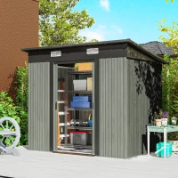 Outsunny 7 x 4ft Outdoor Storage Shed with Foundation Kit, Lean to Metal Garden Shed for Log, Rubbish Bin, Tool, Bike, Light Grey(m-10)