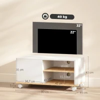 HOMCOM Mueble TV con Ruedas y Frenos Mueble de TV con Armario y Estante Regulable Blanco y Roble(m-3)