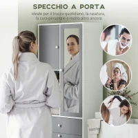 HOMCOM Armadio da bagno con cestino per il bucato e porta specchiata ripiano regolabile 62 x 28,3 x 181 cm grigio e bianco(m-6)