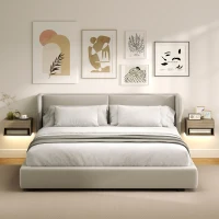HOMCOM Set 2 Noptiere Suspendate cu LED Integrat și Reglabil prin Aplicație, Sertar și Raft, 37x32x21 cm, Nuanță de Lemn(m-10)