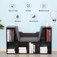 HOMCOM Bookcase Storage Shelf with Cushioned Reading Seat, Cube Bookshelf Organizer for Bedroom Living Room, Black(m-11)