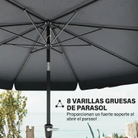 Outsunny Parasol de Jardín de Aluminio Ø266x250 cm con Ángulo Ajustable Protección UV50+ Techo de Ventilación y Manivela Gris(m-7)