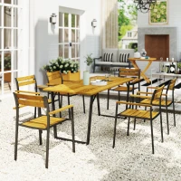 Outsunny Seven-Piece Wood Panel Patio Dining Set - Brown/Black(m-10)