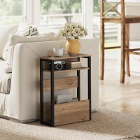 HOMCOM Mesa Auxiliar Mesita de Noche con Estante de Dos Niveles Esquinas Redondeadas 46L x 18P x 58,5H cm Nogal(m-4)