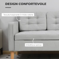 HOMCOM Divano a Due Posti con Contenitore, Impunture a Bottoni, Cuscini, Legno di Gomma, 117x62x78cm, Grigio Chiaro(m-5)