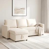 HOMCOM Canapé d'angle convertible modulable avec méridienne réversible, coffre de rangement et 3 coussins de dossier, crème(m-2)