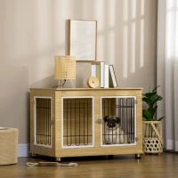 PawHut Gaiola para Cães com Mesa Auxiliar e Almofada Lavável Gaiola para Animais com Estrutura de Aço para Cães Médios e Grandes 90x58x65 cm Carvalho(m-10)