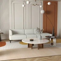 HOMCOM Canapea Moderna Modulabila cu 3 Sectiuni, Canapea Sectionala din Stofa cu Picioare din Otel, 250x75x70cm, Alb Crem(m-10)
